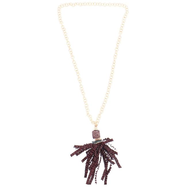 CURLY SATIN RIBBON FRINGE PENDANT LONG NECKLACE