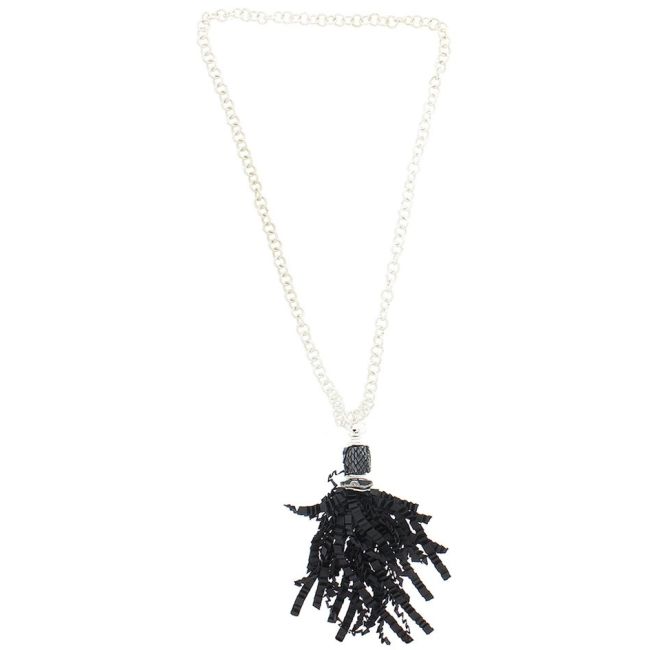 CURLY SATIN RIBBON FRINGE PENDANT LONG NECKLACE