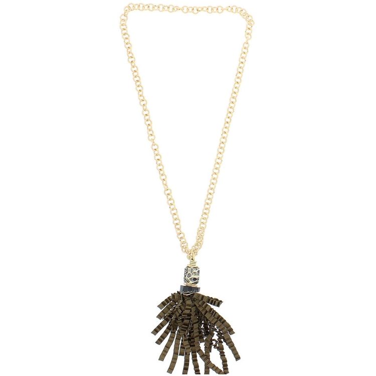 CURLY SATIN RIBBON FRINGE PENDANT LONG NECKLACE 2
