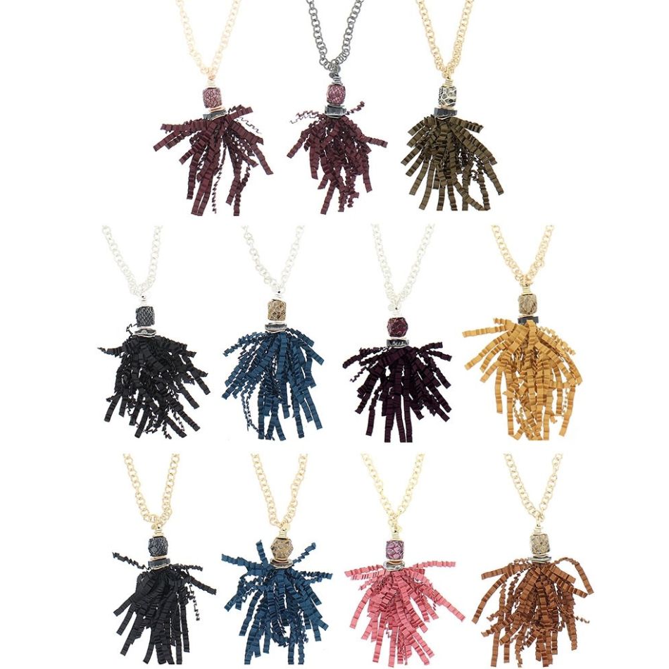 COLLAR LARGO COLGANTE FLECO CINTA RASO RIZADO