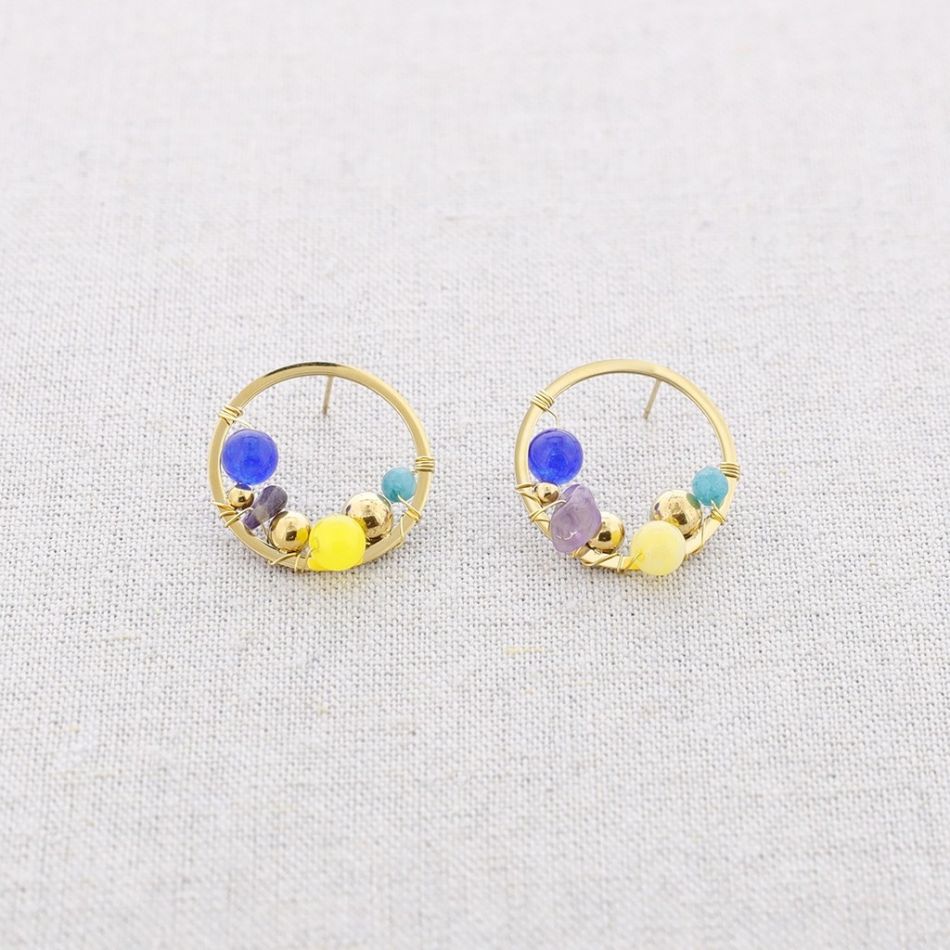 STEEL HOOP EARRINGS WITH STONES