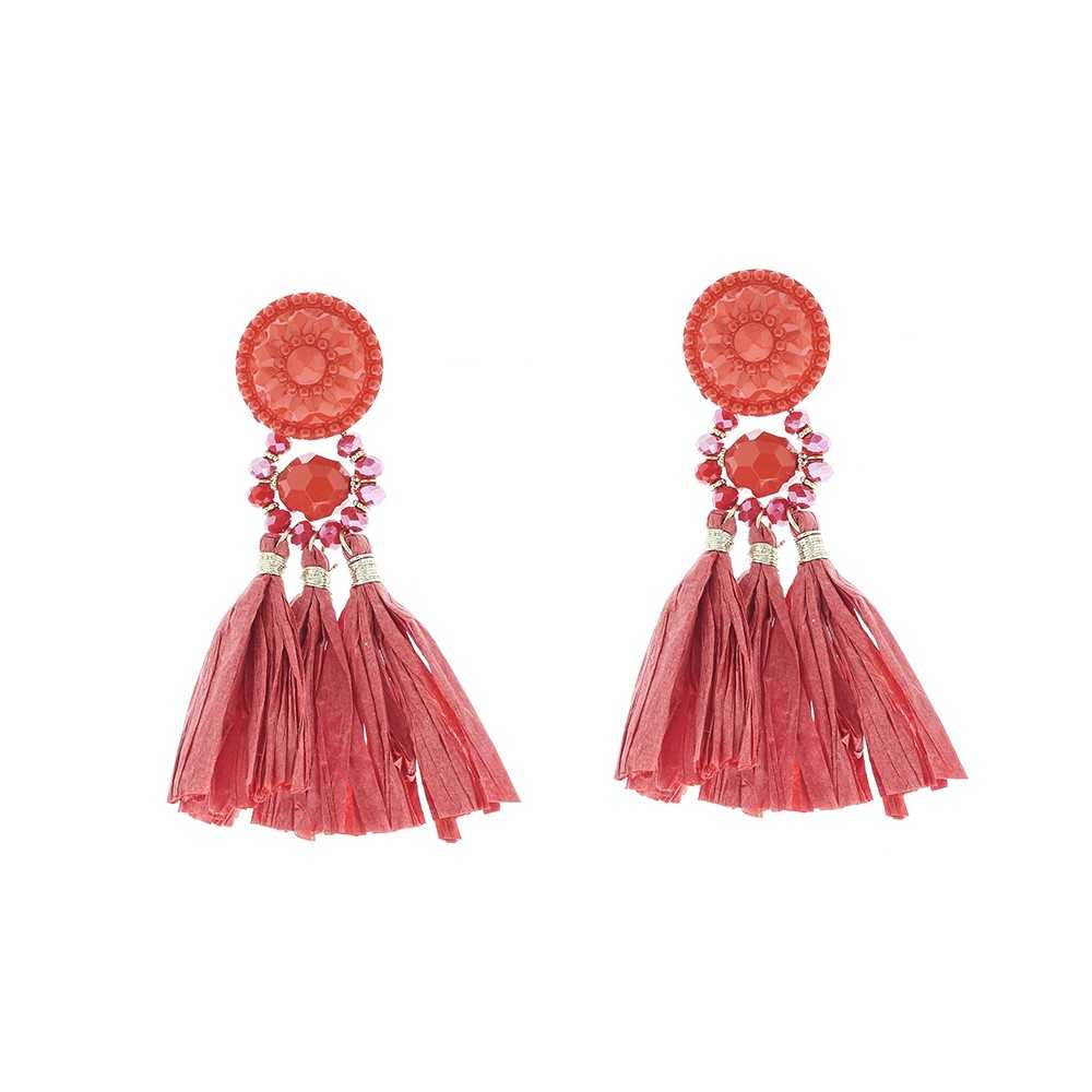 RESIN HANGING EARRINGS FRINGE RAFFIA