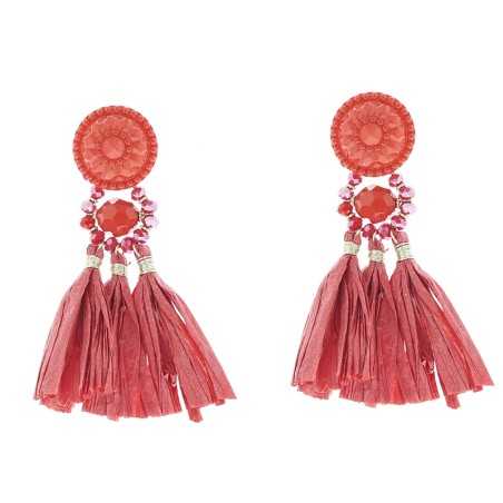 RESIN HANGING EARRINGS FRINGE RAFFIA