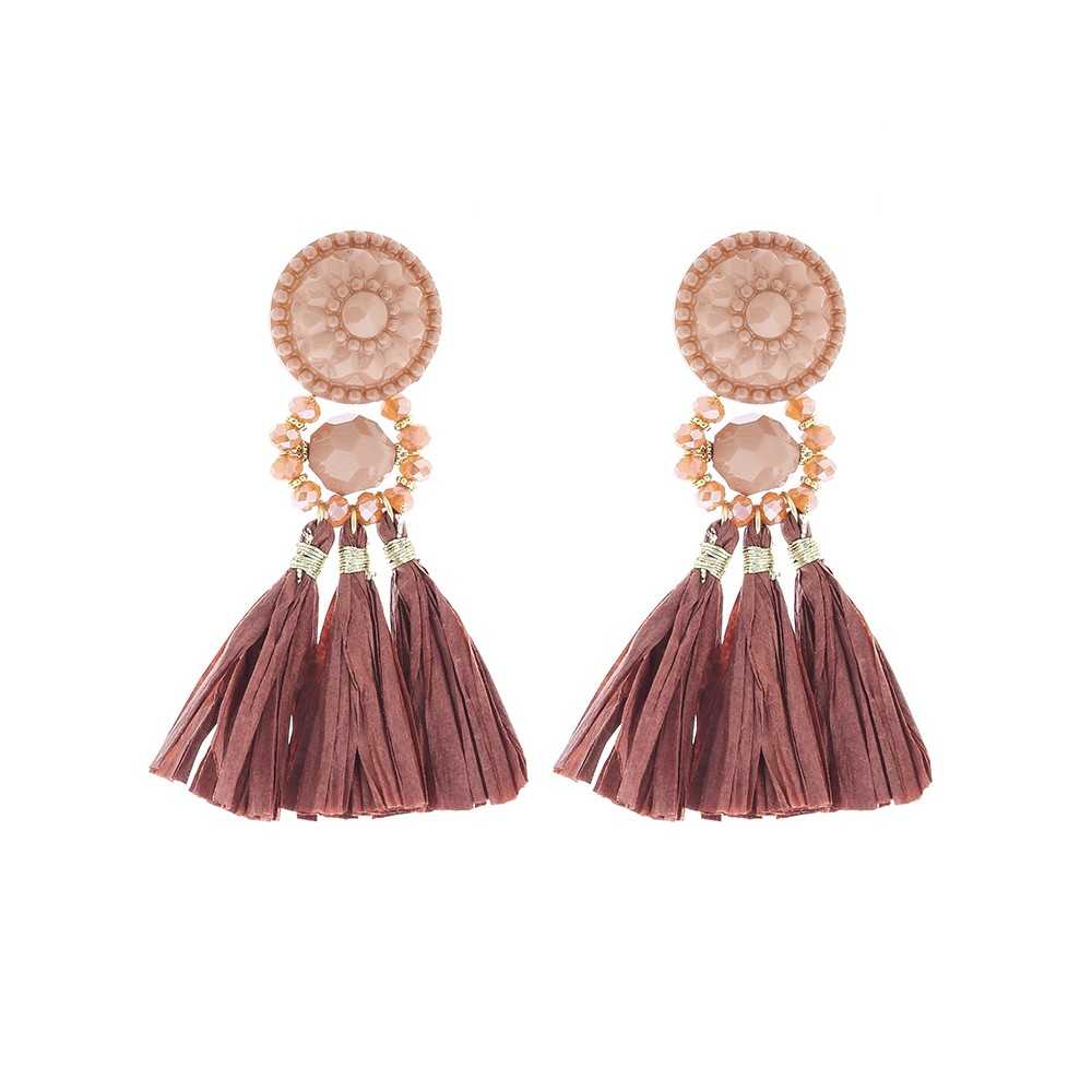 RESIN HANGING EARRINGS FRINGE RAFFIA