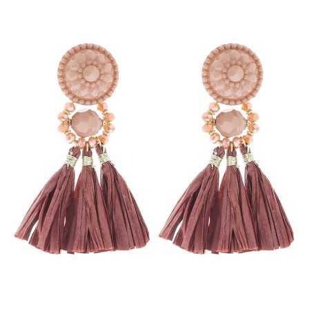 RESIN HANGING EARRINGS FRINGE RAFFIA