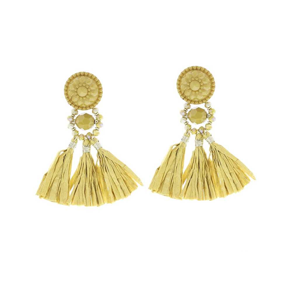 RESIN HANGING EARRINGS FRINGE RAFFIA