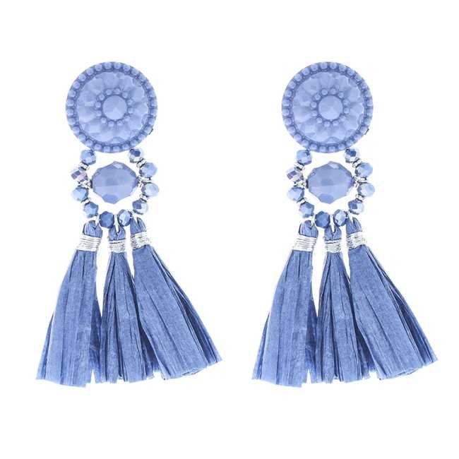 RESIN HANGING EARRINGS FRINGE RAFFIA