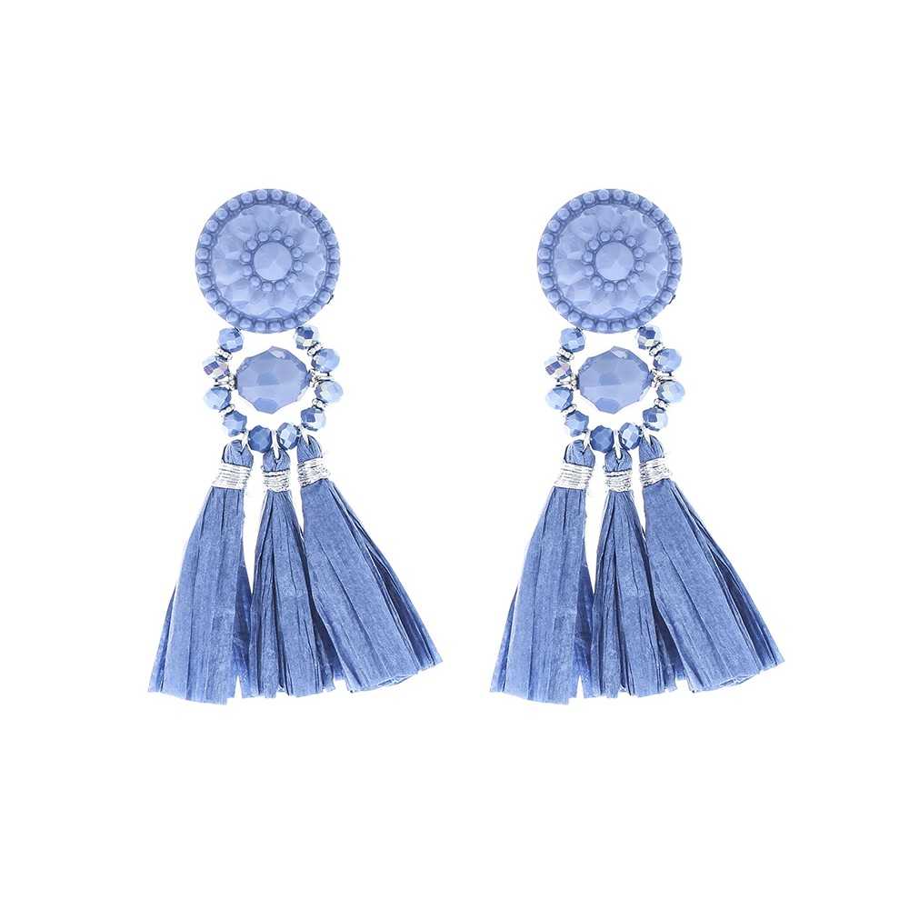 RESIN HANGING EARRINGS FRINGE RAFFIA