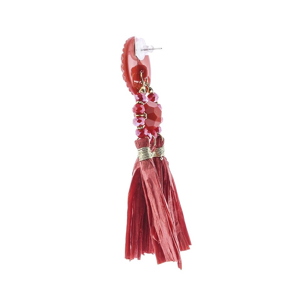 RESIN HANGING EARRINGS FRINGE RAFFIA