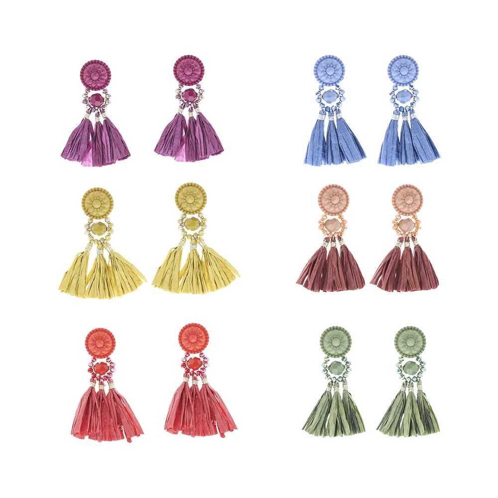 RESIN HANGING EARRINGS FRINGE RAFFIA