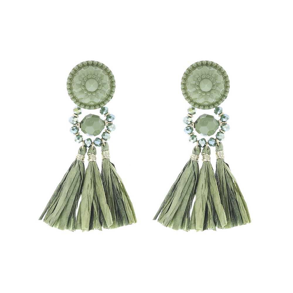 RESIN HANGING EARRINGS FRINGE RAFFIA