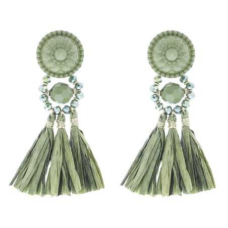 RESIN HANGING EARRINGS FRINGE RAFFIA