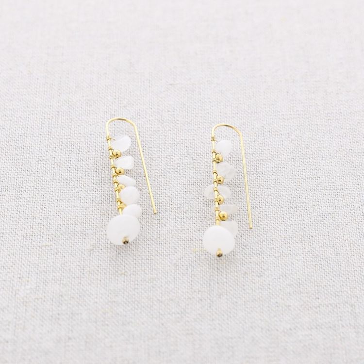 PENDIENTES GANCHO ACERO CUENTAS PIEDRAS