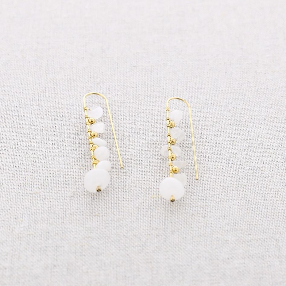 PENDIENTES GANCHO ACERO CUENTAS PIEDRAS