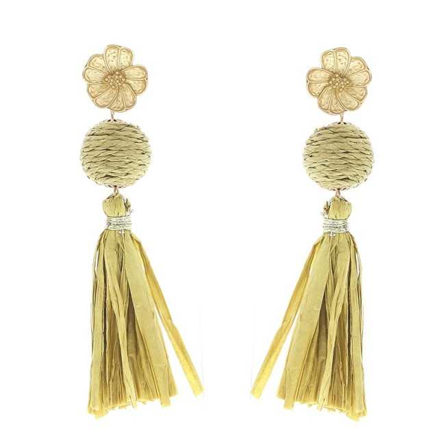 RAFFIA FRINGE BALL EARRINGS