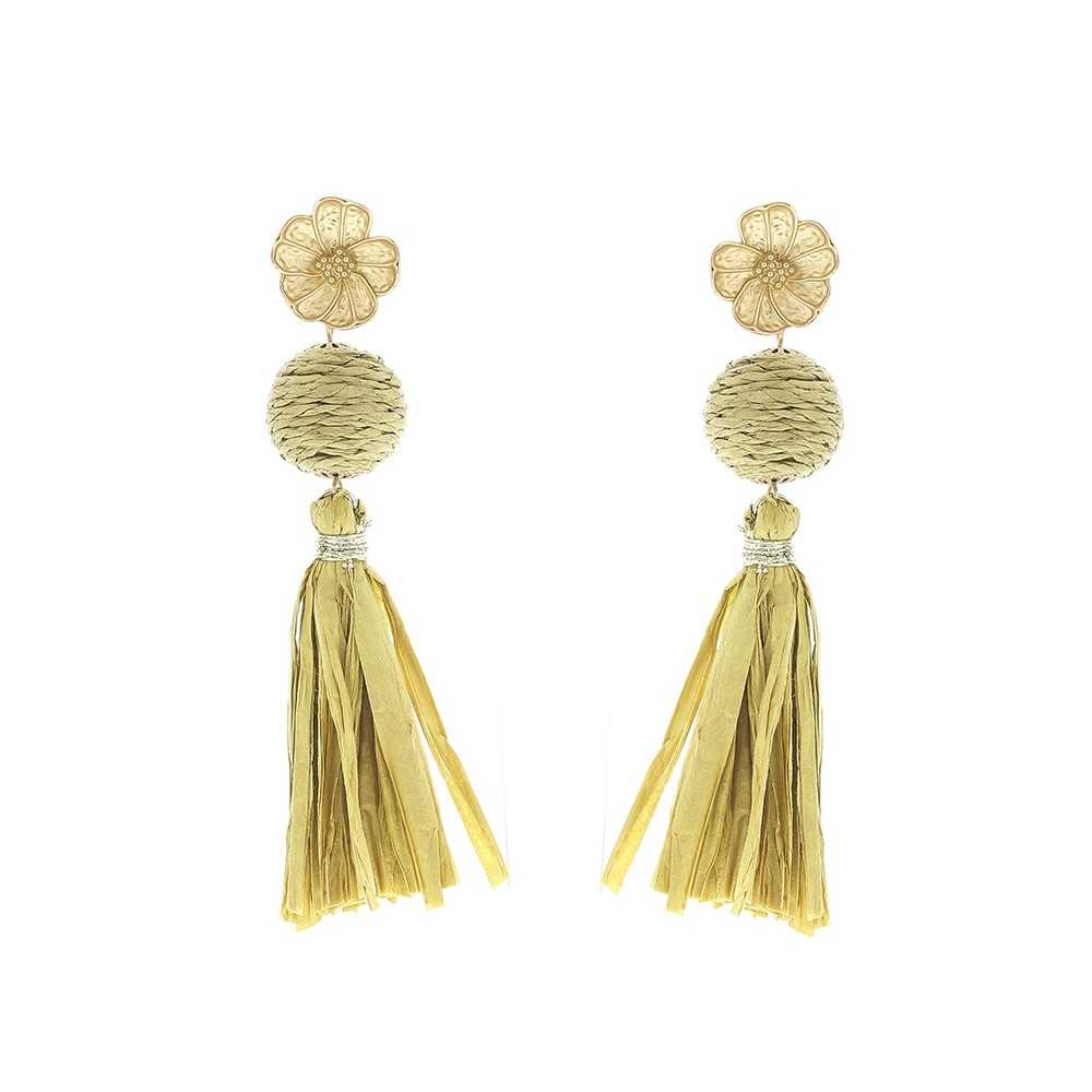 RAFFIA FRINGE BALL EARRINGS