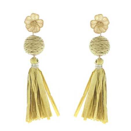 RAFFIA FRINGE BALL EARRINGS