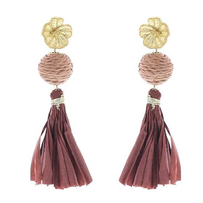 RAFFIA FRINGE BALL EARRINGS