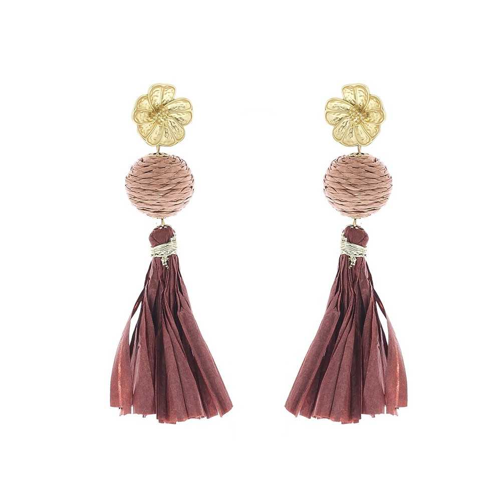 RAFFIA FRINGE BALL EARRINGS