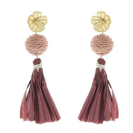 RAFFIA FRINGE BALL EARRINGS