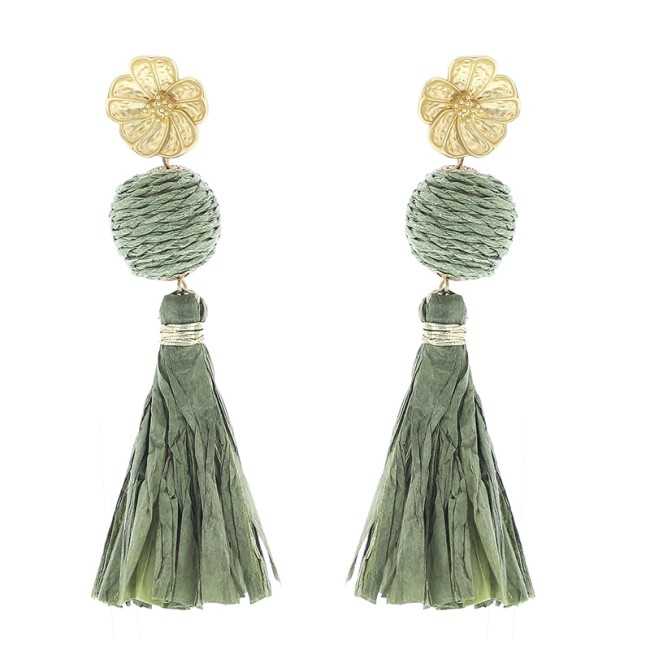 RAFFIA FRINGE BALL EARRINGS