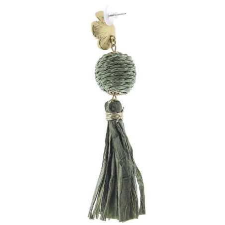 RAFFIA FRINGE BALL EARRINGS