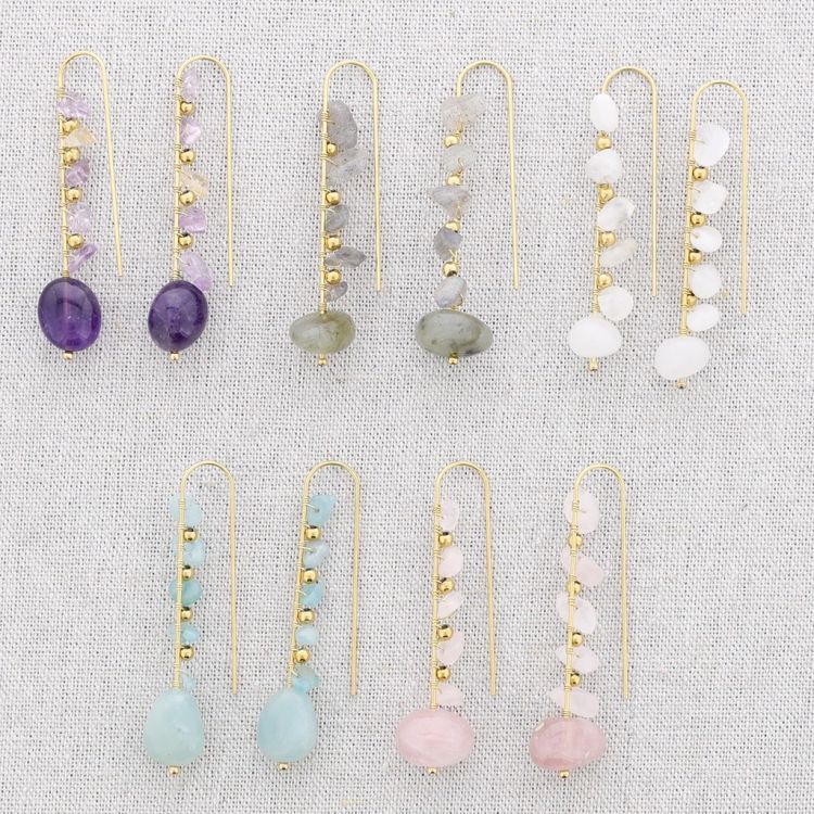 PENDIENTES GANCHO ACERO CUENTAS PIEDRAS 2