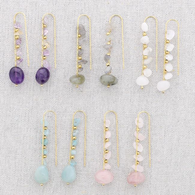 STEEL HOOK EARRINGS WITH STONE BEADS