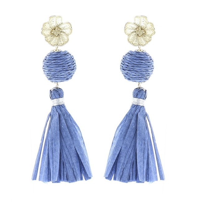 RAFFIA FRINGE BALL EARRINGS