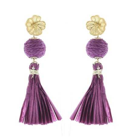 RAFFIA FRINGE BALL EARRINGS