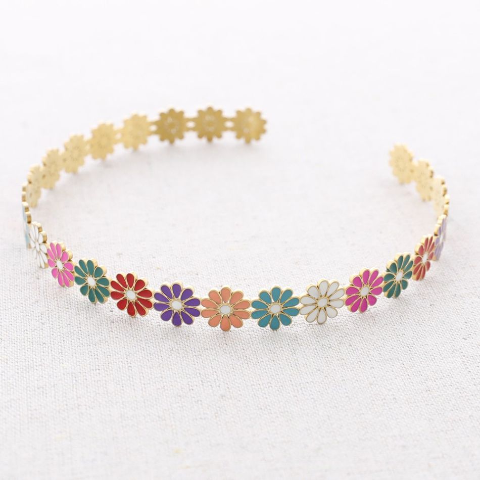 CHOKER ACERO AJUSTABLE FLORES ESMALTE