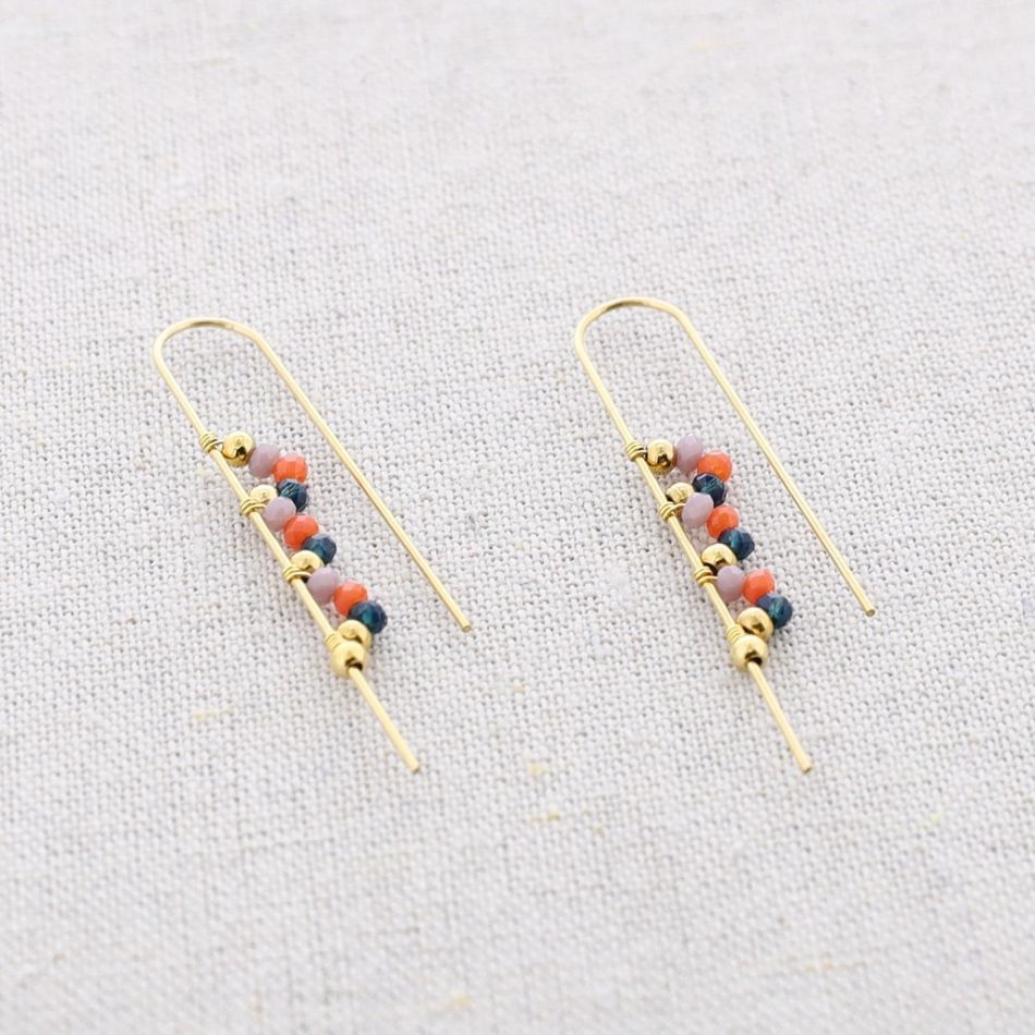PENDIENTES GANCHO ACERO CUENTAS CRISTALES
