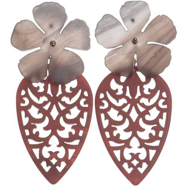 PENDANT FLOWER EARRINGS IN FRETWORK RESIN