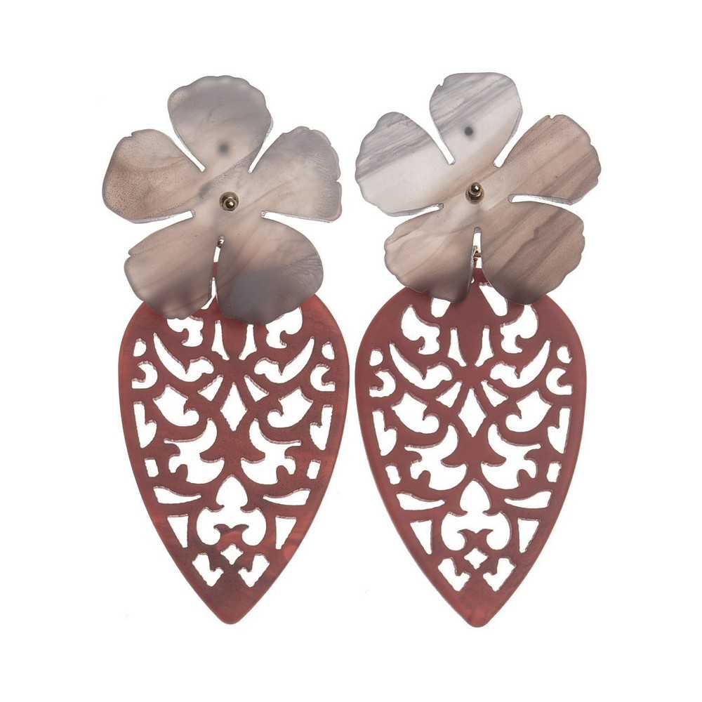 PENDANT FLOWER EARRINGS IN FRETWORK RESIN