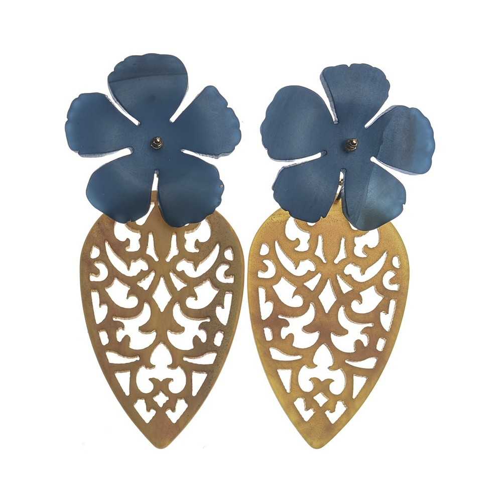 PENDANT FLOWER EARRINGS IN FRETWORK RESIN