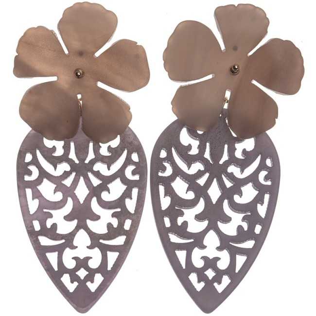 PENDANT FLOWER EARRINGS IN FRETWORK RESIN