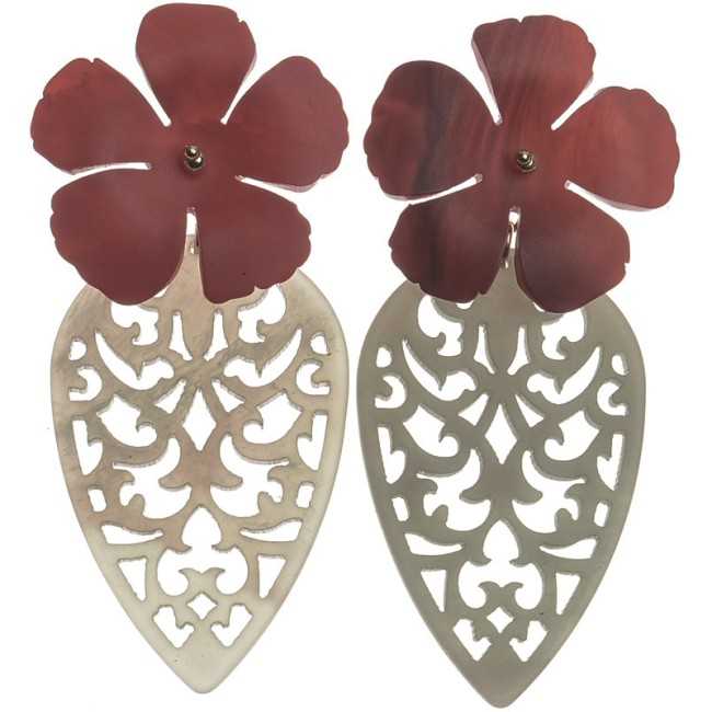 PENDANT FLOWER EARRINGS IN FRETWORK RESIN