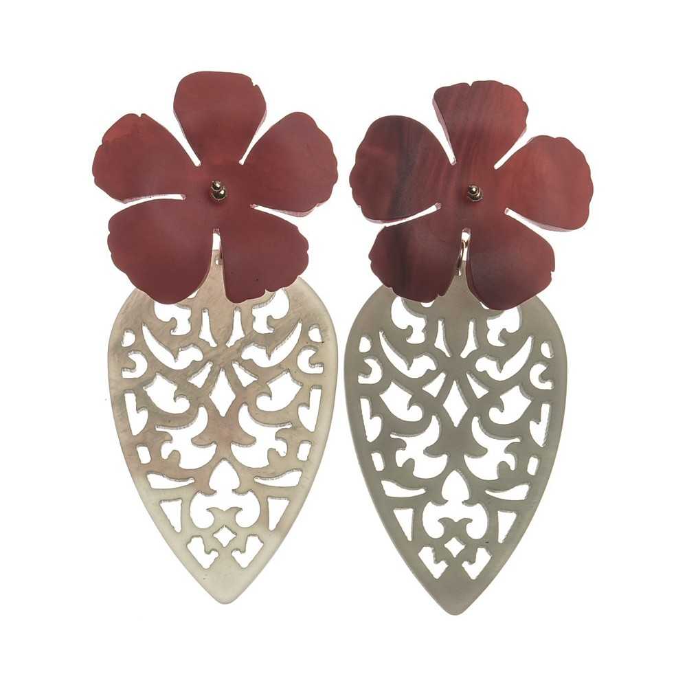 PENDANT FLOWER EARRINGS IN FRETWORK RESIN