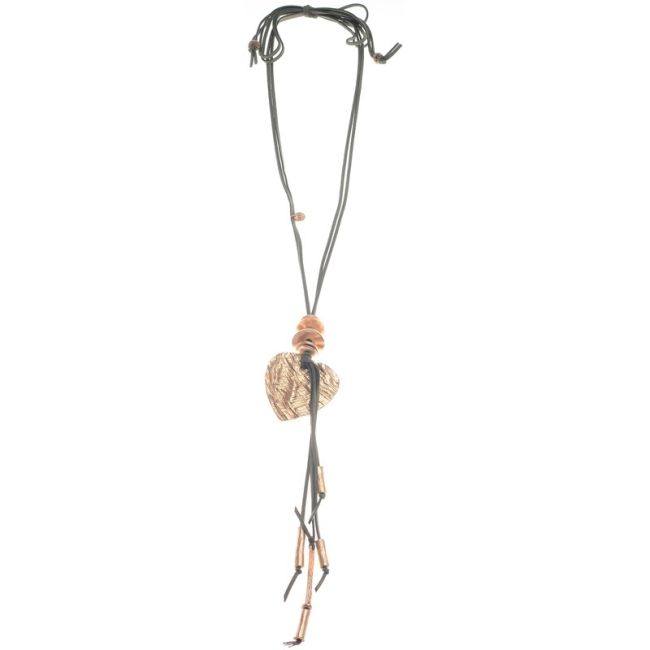 COLLAR LARGO COLGANTE CORAZÓN METAL FLECO