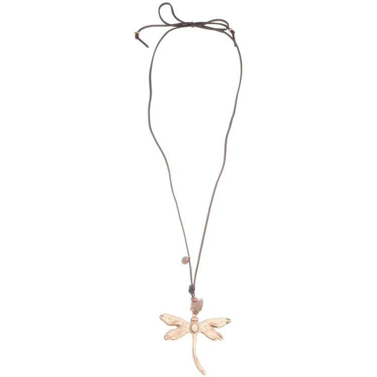 METAL DRAGONFLY STONE PENDANT LONG NECKLACE