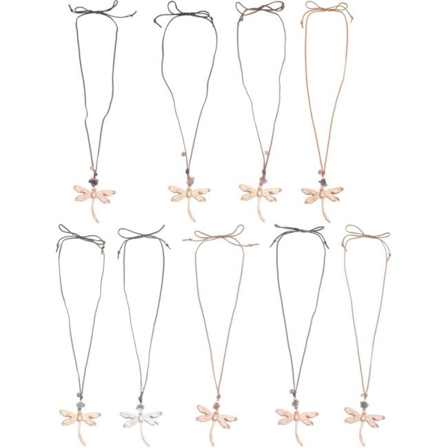 METAL DRAGONFLY STONE PENDANT LONG NECKLACE