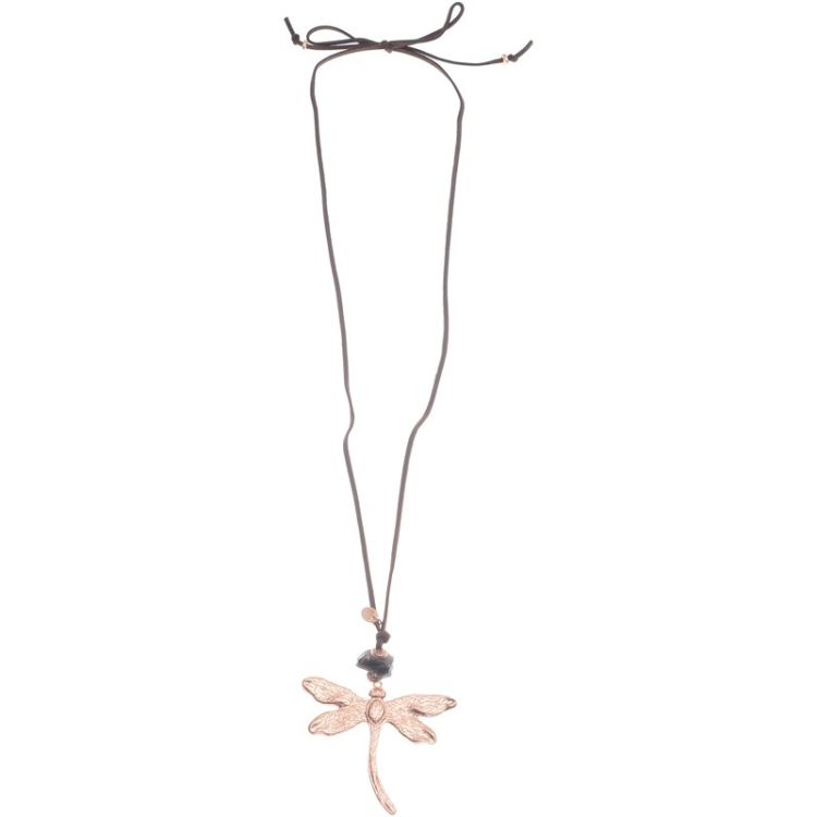 METAL DRAGONFLY STONE PENDANT LONG NECKLACE 2