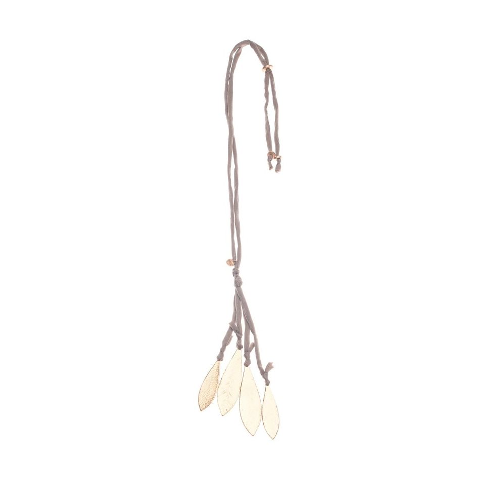 LONG NECKLACE PENDANT FOUR METAL LEAVES