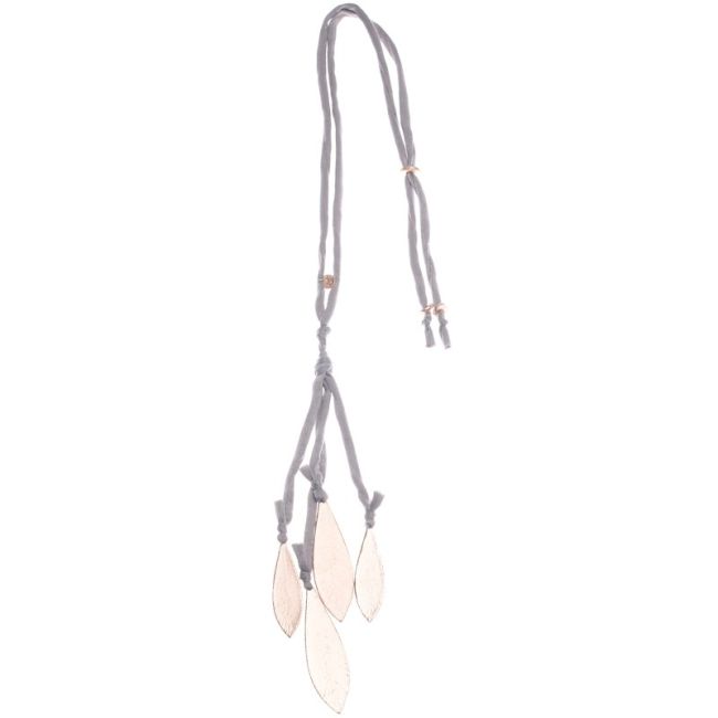 LONG NECKLACE PENDANT FOUR METAL LEAVES