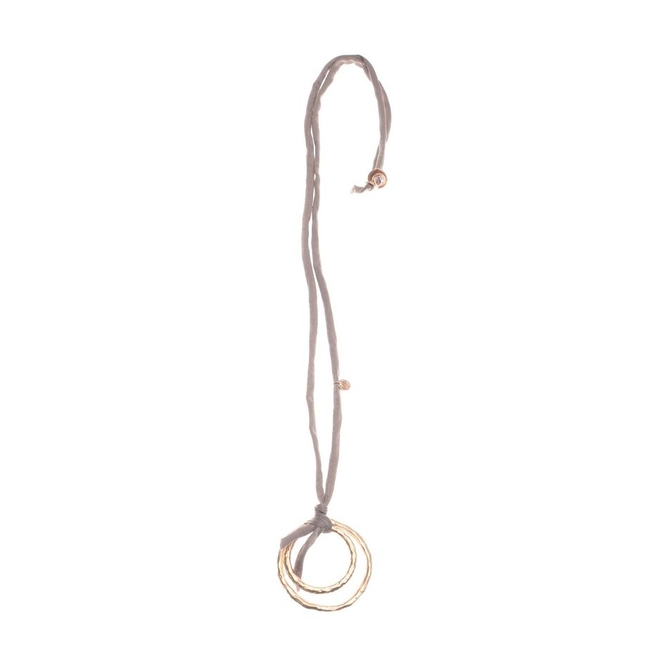 LONG DOUBLE METAL RING PENDANT NECKLACE