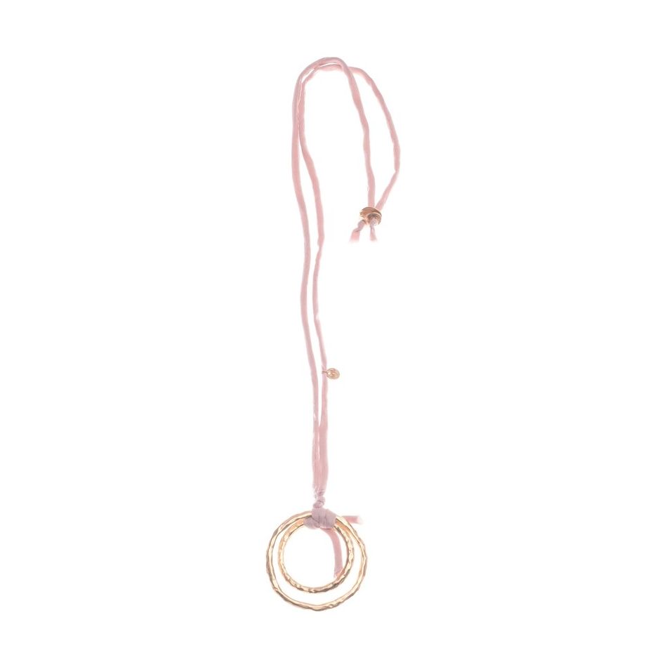 LONG DOUBLE METAL RING PENDANT NECKLACE