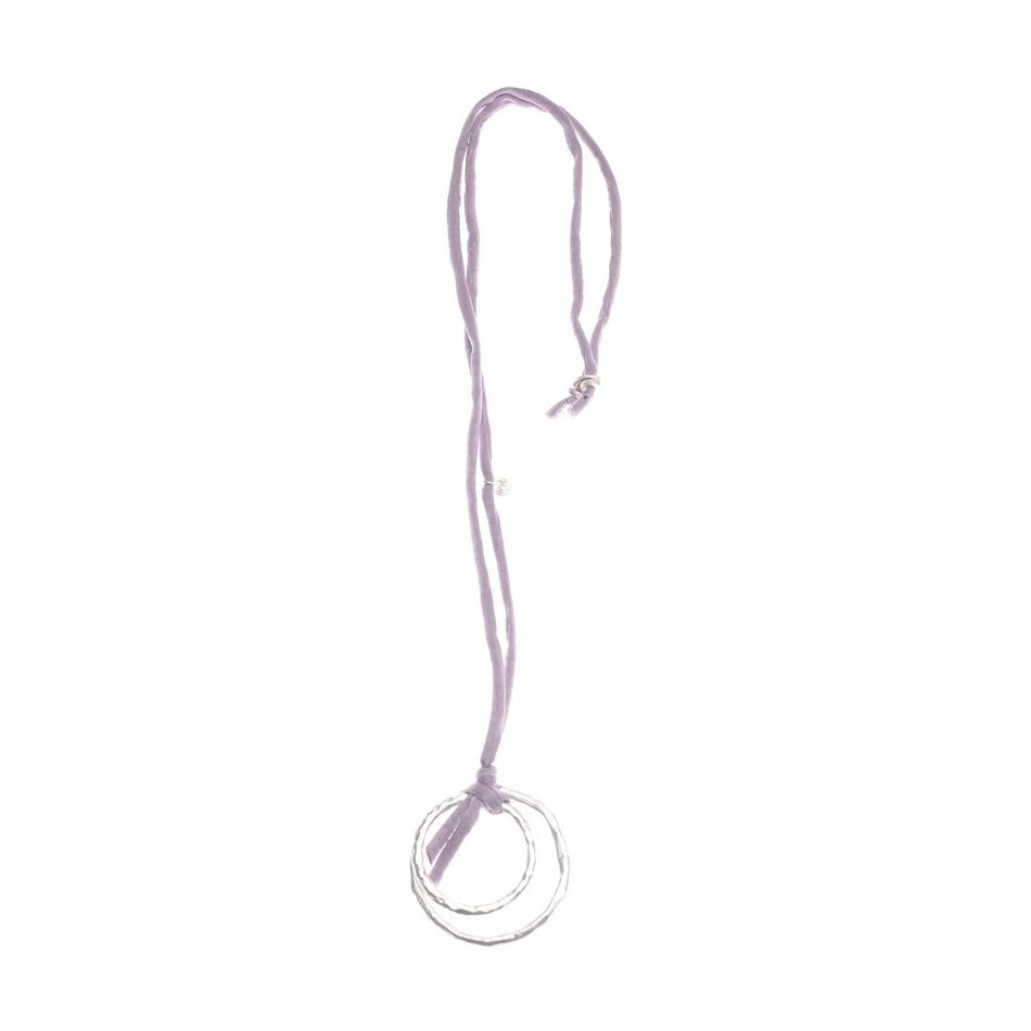 LONG DOUBLE METAL RING PENDANT NECKLACE