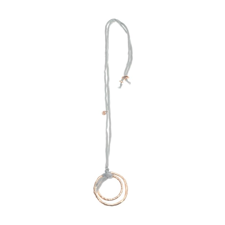 LONG DOUBLE METAL RING PENDANT NECKLACE