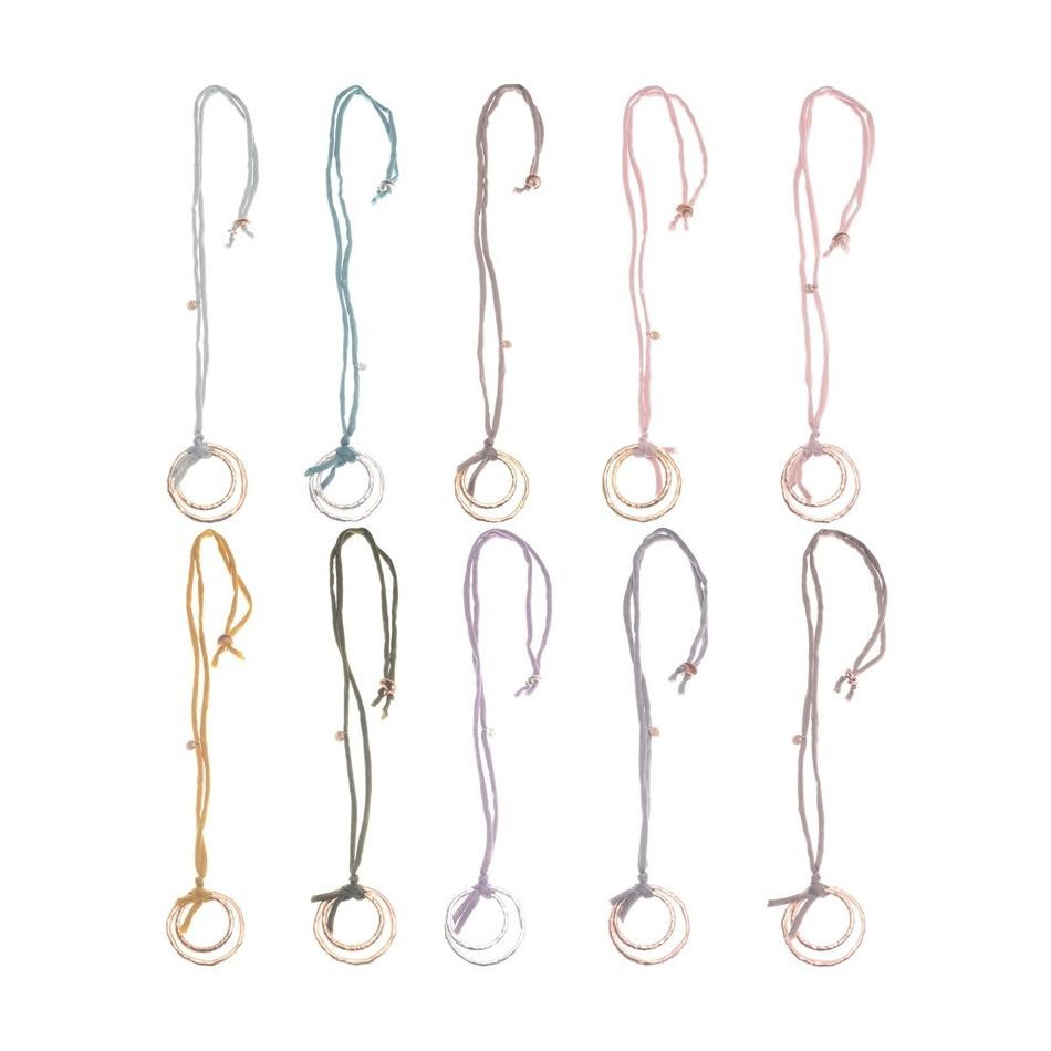LONG DOUBLE METAL RING PENDANT NECKLACE