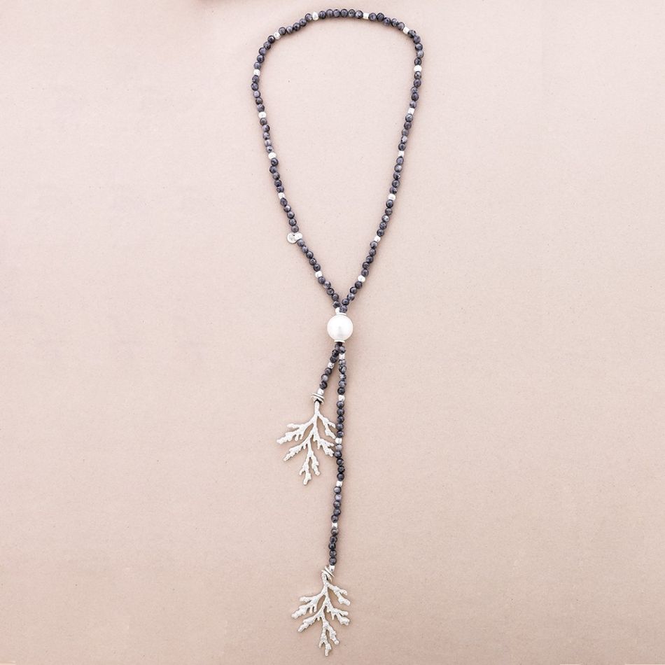 LONG DOUBLE CORAL METAL NECKLACE